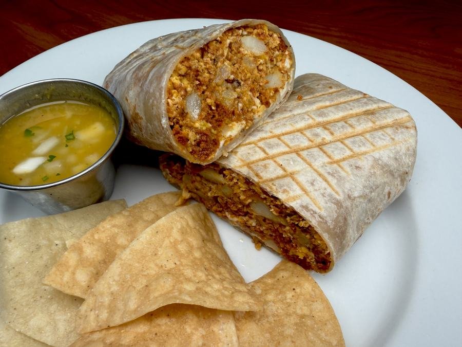 Chorizo Breakfast Burrito at Zimatlan Bakery in Seaside, California