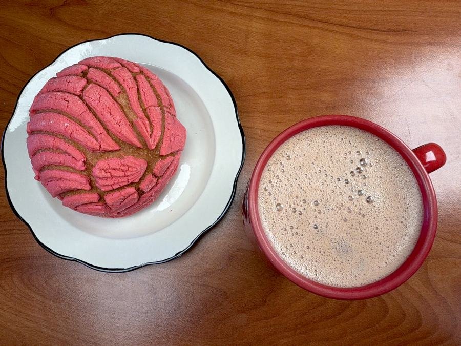 Hot Coco with Concha at Zimatlan Bakery in Seaside, California