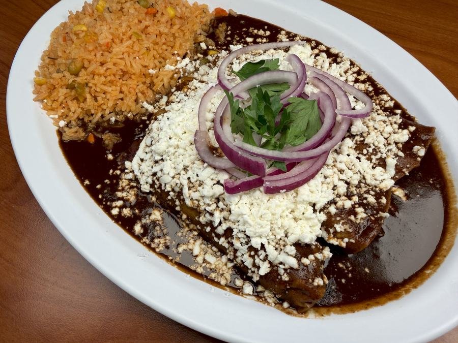 Three Enchilada Plate at Zimatlan Bakery in Seaside, California